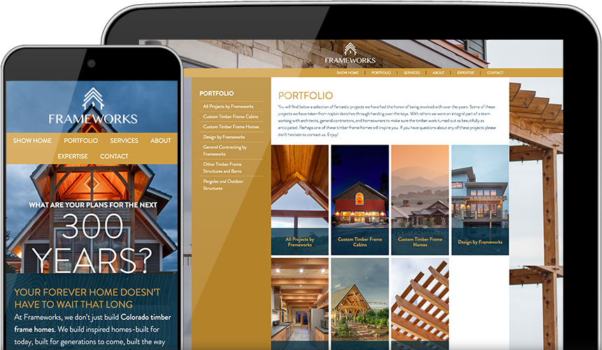 Frameworks Timber website showcasing portfolio of projects