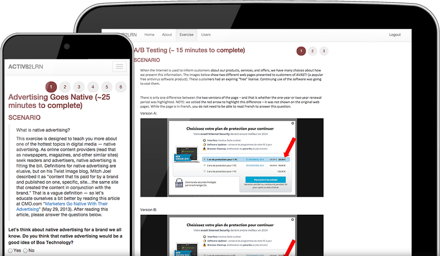 ACTIV82LRN website showing blog post on mobile and desktop views