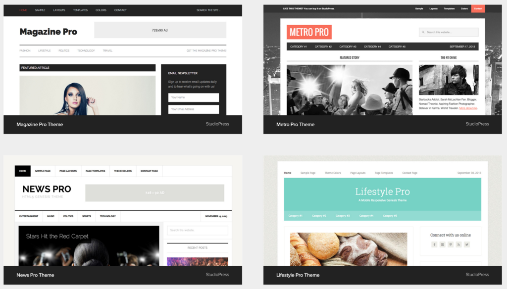 Magazine-type theme examples for web pages
