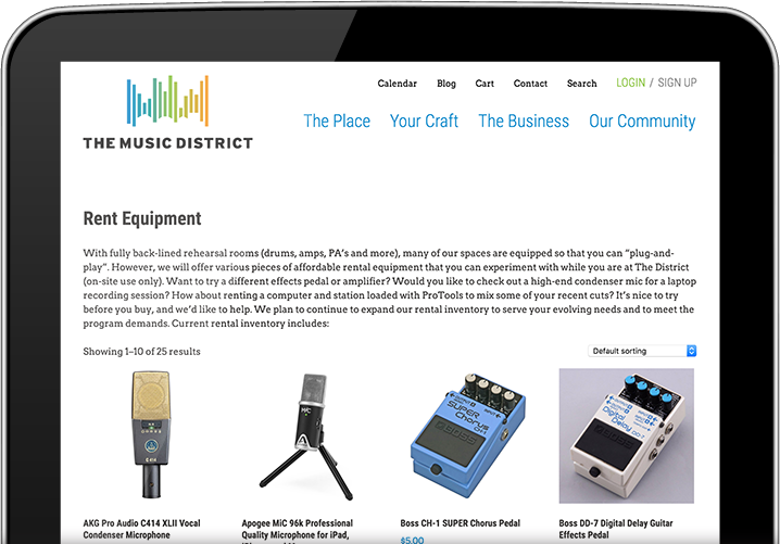 The Music District - Equipment Rental page