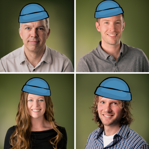 CodeGeek team wearing blue beanies