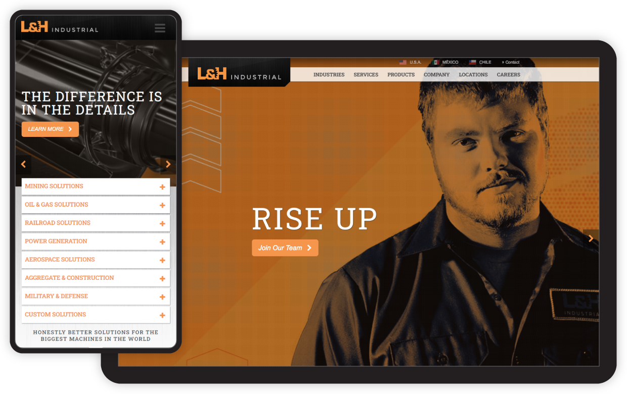 Mobile and desktop views of the L&H home page