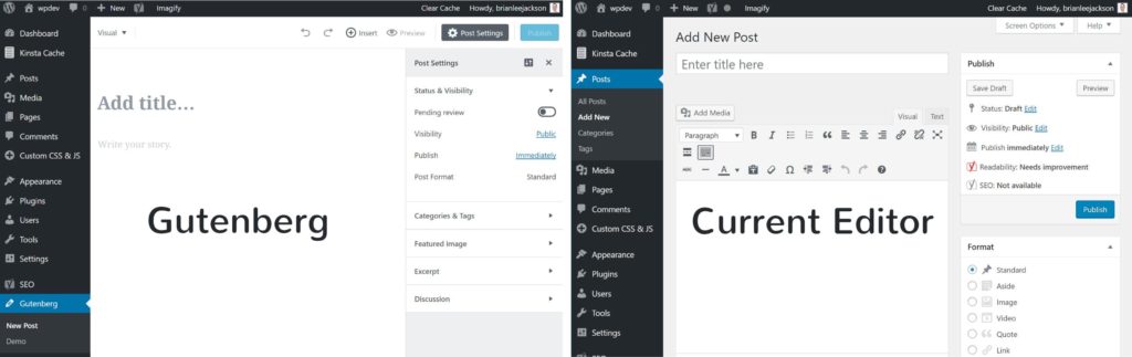 Comparing Gutenberg and current WordPress editor