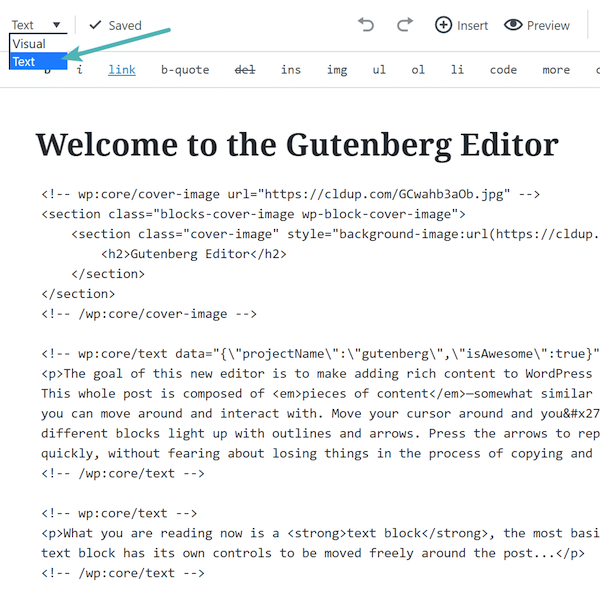 Gutenberg text editor