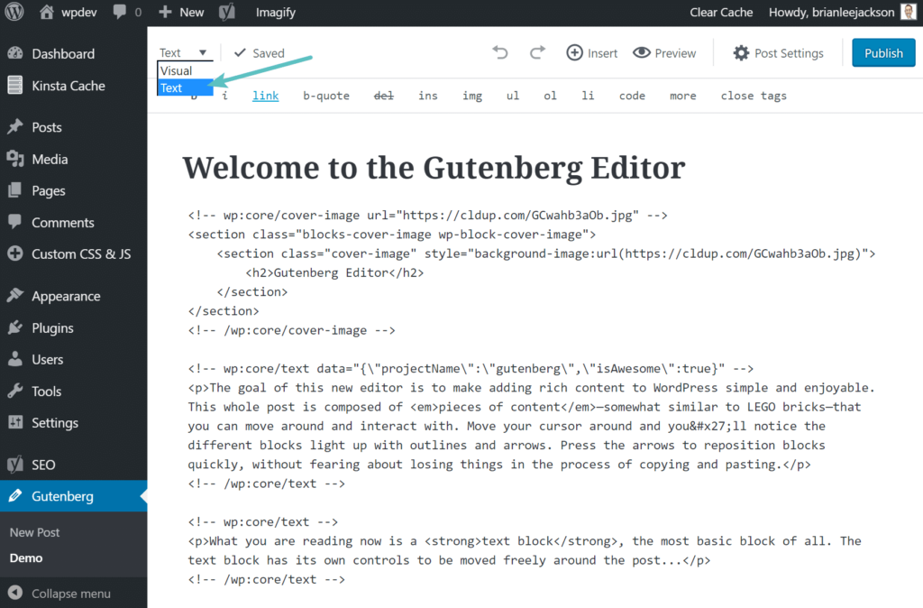 Gutenberg text editor