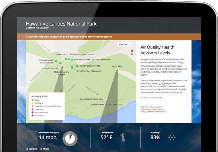 Hawaii Volcanoes National Park website on iPad