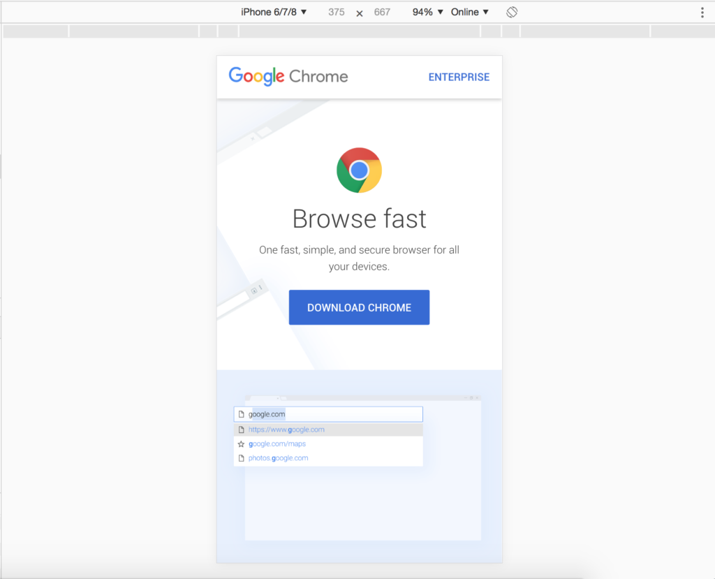 Computer screenshot of Chrome’s multi-device testing feature