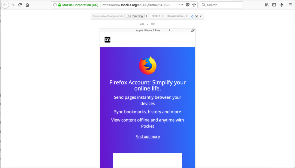 Computer screenshot of Firefox’s Responsive Design Mode
