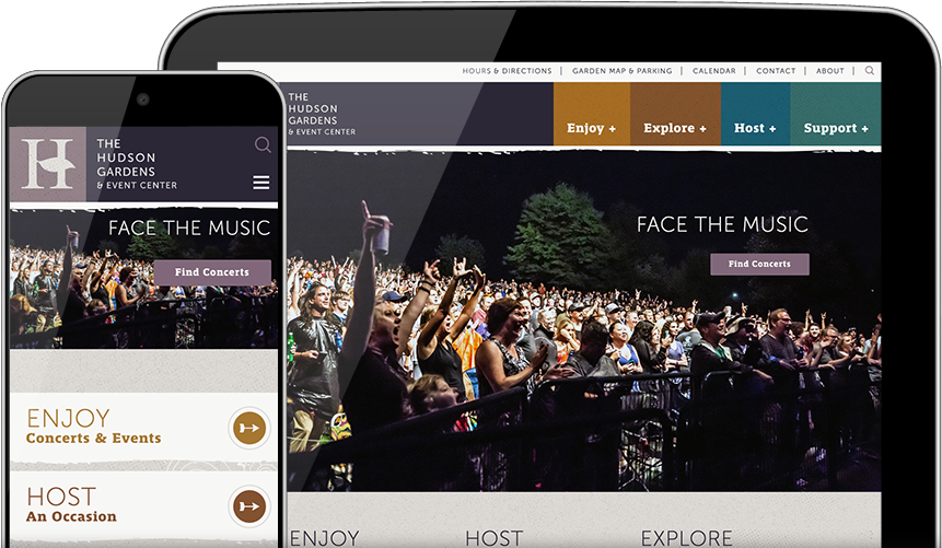 Hudson Gardens homepage on various devices