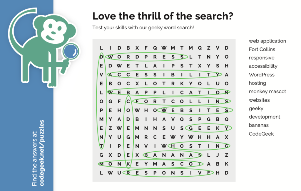 Word search puzzle with answers