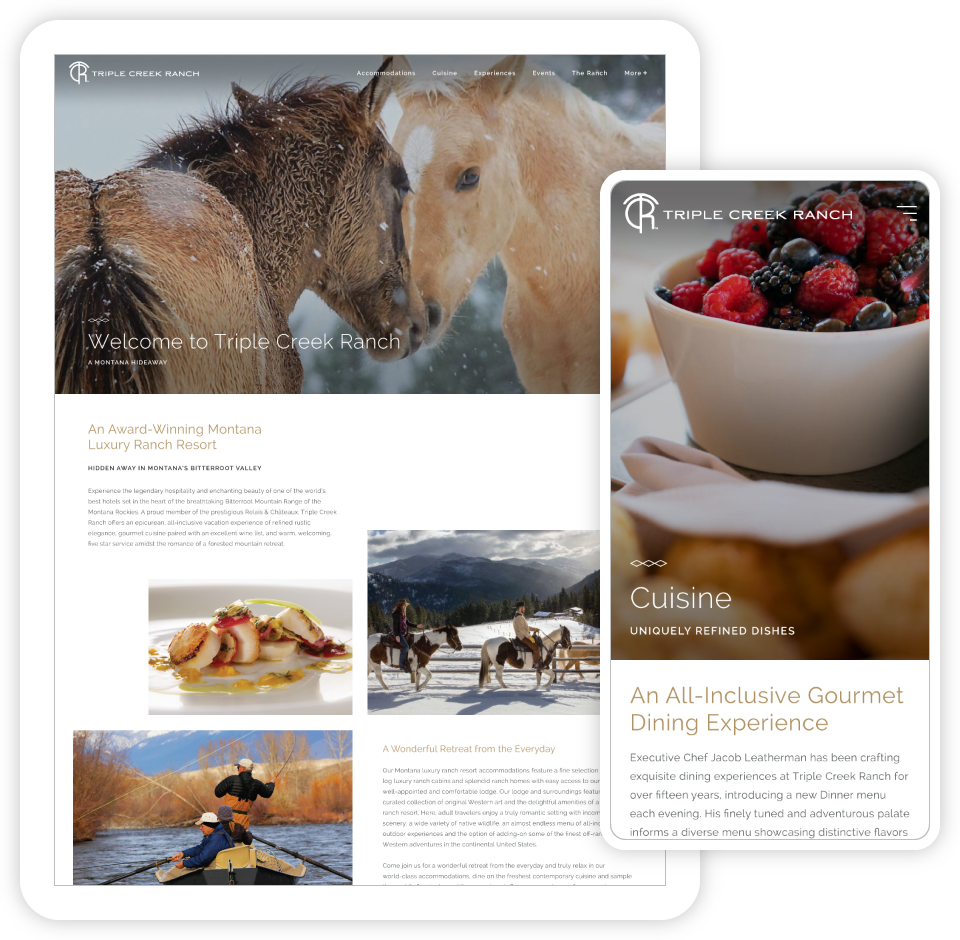 Triple Creek Ranch website screenshot on tablet and phone.