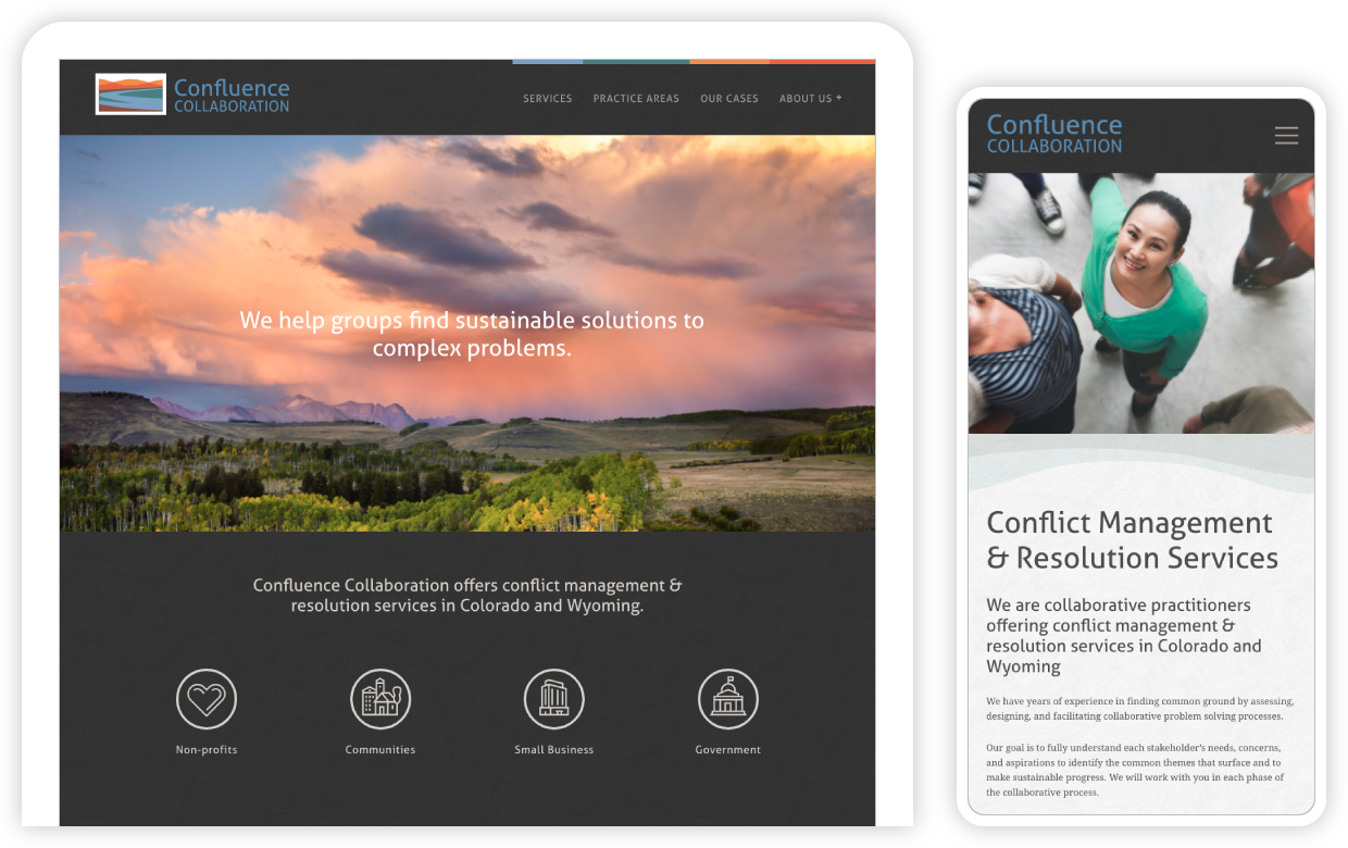 Confluence Collaboration website on tablet and phone.