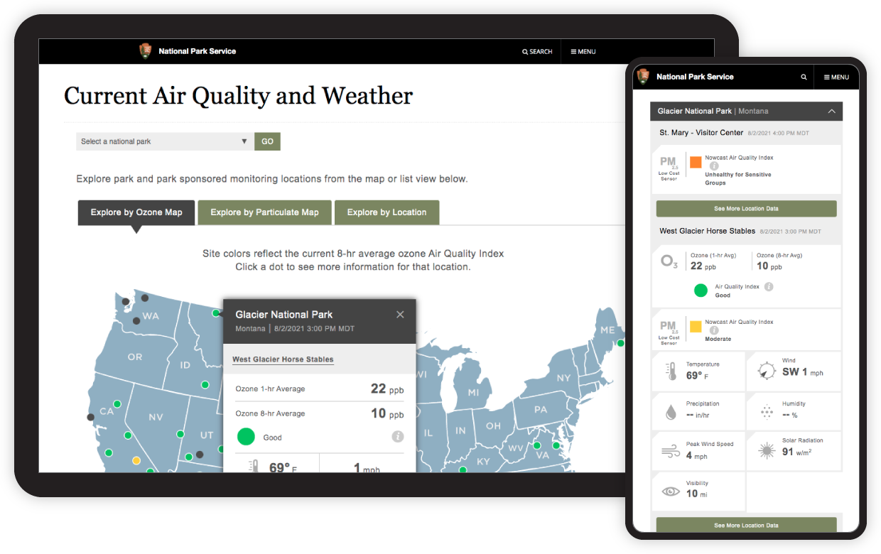 Desktop and mobile views of complex air quality data.