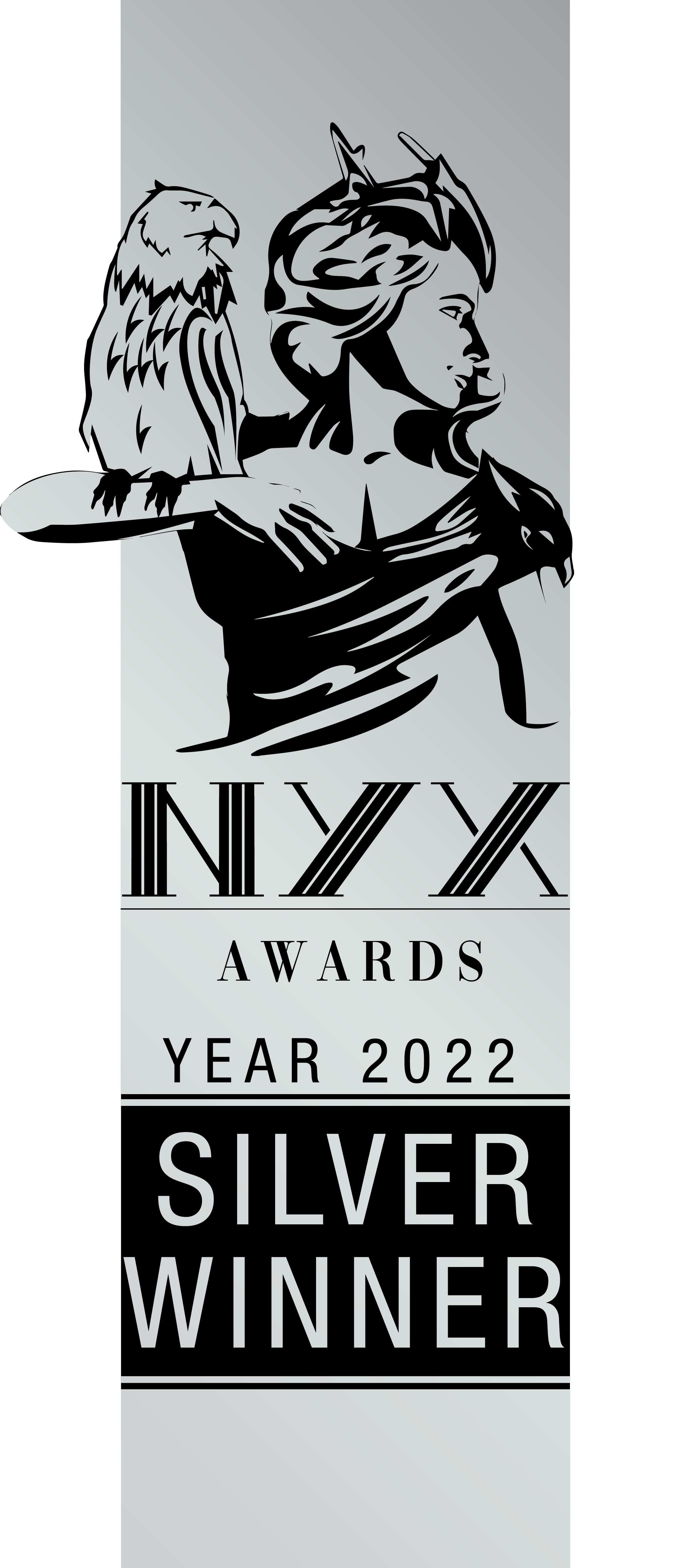 NYX Silver Award featuring a Greek female statue and a falcon