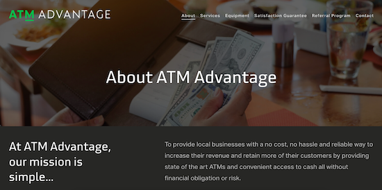 Screenshot of ATM Advantage's About page