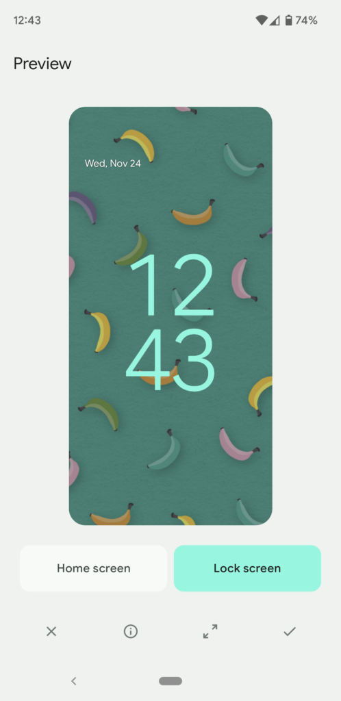 Our raining bananas wallpaper used on a Google Pixel smartphone