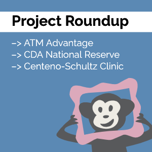 CodeGeek's mascot monkey Randall holding a picture frame around his face with the featured text "Project Roundup"