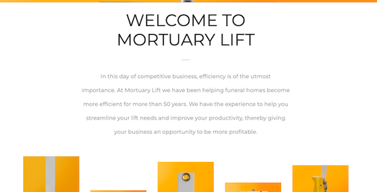 Screenshot of Mortuary Lift Company's homepage