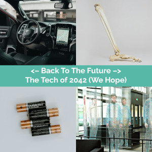 Grid of four images representing different future technologies.