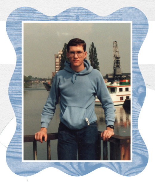 Who is this Geek in their 20s? It's David standing against a railing at port when he was in the Army.