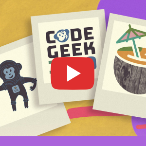 Screenshot of CodeGeek's 20th anniversary video with the YouTube symbol overlaid.