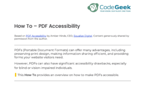 A screenshot of the intro paragraph of CodeGeek's resources "How to make PDFs accessible."