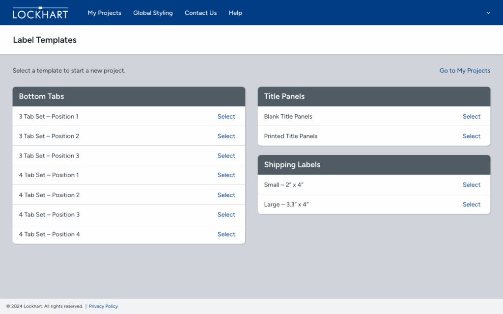 Wireframe of the templates page for Lockhart's Label Studio web app.
