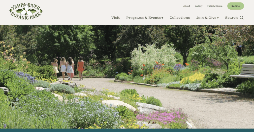 Homepage for Yampa River Botanic Park, featuring a gorgeous array of colors from the cultivated gardens.
