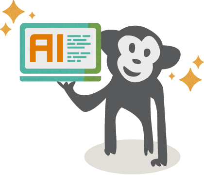 Randall holding a laptop computer that has the letters "AI" on the screen.