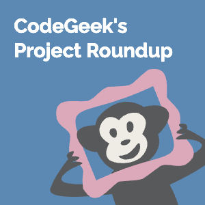 Our monkey mascot Randall looking through a pink picture frame. Text reads: CodeGeek's Project Roundup